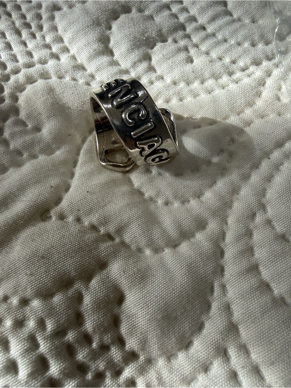 Designer inspired 925 Silver Toned Chunky Logo Ring